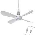 Bestlivings Mobiler Deckenventilator mit Stecker und Schalter, 220V-240V / 5 Watt, Ø40 cm Portabler Decken - Ventilator mit Aufhänger, Energiesparend (Weiß)