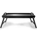 GOURMEX Bamboo Foldable Tray | Use as Lap Desk, Breakfast Bed Table, TV Tray | Great for Food, and Activities in Bed, Couch, Floor, in or Outdoor | with Handles and Folding Legs (Black)