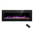 R.W.FLAME 50 inch Recessed and Wall Mounted,The Thinnest Electric Fireplace,Low Noise, Fit for 2 x 4 and 2 x 6 Stud, Remote Control with Timer,Touch Screen,Adjustable Flame Color and Speed