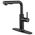 CREA Black Kitchen Faucet with Pull Out Sprayer, Pot Filler Faucet RV Prep Sink Outdoor Faucet Wet Bar Faucet, Single Handle Bar Sink Faucet with Deck Plate, Black