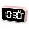 HOMVILLA Sveglia Digitale, Sveglia da Comodino LED con 40 suonerie opzionali, Orologio a Specchio con Doppio Allarme, Funzione di Snooze, 4 Livelli di luminosità, Sistema 12/24 Ore (Rosa)