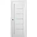 Panel Lite Pocket Door 28 x 80 with Frames | Quadro 4088 White Silk with Frosted Opaque Glass | Kit Trims Rail Hardware | Solid Wood Interior Pantry Kitchen Bedroom Sliding Closet Sturdy Doors