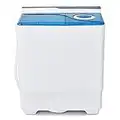 COSTWAY Portable Washing Machine, Twin Tub 26Lbs Capacity, Washer(18Lbs) and Spinner(8Lbs), Compact Laundry Machine with Control Knobs, Timer Function, Drain Pump, Laundry washer for Apartment, RV, Blue