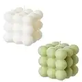 ACITHGL Bubble Candle - Cube Soy Wax Candles, Home Decor Candle, Scented Candle Set 2 Pieces, Home Use and Gifting (White+Green)
