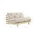 Karup Design Roots | 2 sitzer Futon Schlafsofa im skandinavischen Stil, Natur Holz mit Beige Matratze 140 x 200| Kiefer, FSC Mix Zertifiziert Gestell: nordische, vision 20 x 140 x 200