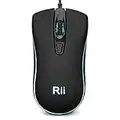 Rii RM105 Wired Mouse,Computer Mouse with Colorful RGB Backlit,2400 DPI Levels,Comfortable Grip Ergonomic Optical,USB Wired Mice Support Windows PC, Laptop,Desktop,Notebook,Chromebook