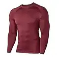 HUGE SPORTS Haut Thermique pour Homme Haut de sous Vetement à Manches Longues Doublure Thermique Hiver T-Shirt pour Ski Randonnée Course Cyclisme Rouge-Marron XL