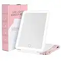 Meidom Travel Mirror with Lights Foldable Lighted Makeup Mirror with 72 LED Beads 3 Colors Light, Touch Screen Dimmable USB Rechargeable Compact Vanity Mirror for Travel, for Women