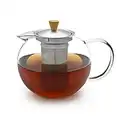 GLASWERK - Tetera Cristal con Infusor Té (1,3L), Tetera con Filtro de Acero Inoxidable, Infusionador de Té con Tapa y Botón de Madera Noble, Teteras para Té de Vidrio