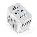 TESSAN Adaptateur de Voyage, Prise Universelle 2300W avec 4 USB 2.4A, Adaptateur International France vers USA Canada UK Australie Chine Japon Qatar, Prise Monde vers France