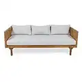 Christopher Knight Home Tina Outdoor 3 Seater Acacia Wood Daybed, Teak Finish, Light Grey