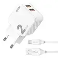 IDUSD Cargador Doble USB 2.4A con Cable 2 Metros USB Tipo C Blanco, Enchufe Cargador de Pared USB 2 Puertos Compatible Samsung S21S20 Huawei P40 Pro P30, Xiaomi Redmi 10 OPPO Vivo Tablet (Blanco)