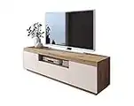 lukmebel Yoshi TV-Schrank Eiche Wotan weiße Fronten Fernsehschrank mit Schubladen und Push to Open System TV- Bank, Sideboard Lowboard Wohnwand