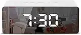 FXDM Digital Mirror Alarm, LED Bedside Clock with Temperature, Snooze, voice Control Makeup Mirror Adjustable Brightness LED Clock, White