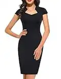 Women 50s Cocktail Dress Cap-Sleeves Vintage Wiggle Dress (8947-1 M) Black