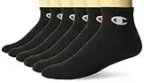 Double Dry Moisture Wicking Champion Logo 6 or 12 Pack Ankle Socks, Black (6 Pack), 6-12