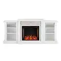 SEI Furniture Gallatin Faux Stone Alexa-Enabled Electric Bookcases Fireplace, White