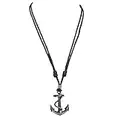 BlueRica Anchor & Rope Pendant on Adjustable Black Cord Necklace (Antique Silver)