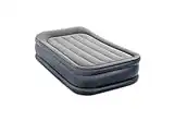 INTEX 64131ED Dura-Beam Plus Deluxe Pillow Rest Air Mattress: Fiber-Tech – Twin Size – Built-in Electric Pump – 16.5in Bed Height – 300lb Weight Capacity, Grey