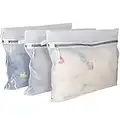 GINOYA 3pcs Mesh Laundry Bags, Zipper Washing Bags with Extension Cord and Hanger Loop for Delicates (Large, 20x16 inches)