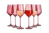Colored Wine Glass Set, Large 12 oz Glasses Set of 6, Unique Italian Style Tall Stemmed for White & Red Wine, Water, Margarita Glasses, Color Tumbler, Gifts, Viral Beautiful Glassware (Rose)
