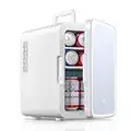 NORTHCLAN Mini Frigo de Chambre 10L/11 Canettes Portable et Silencieux, 12V/220V, Mini Réfrigérateur Comestique avec Miroir à Maquillage LED, Fonction Chaud/Froid, Voiture, Voyage, Soins de la Peau