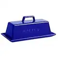 Eeaivnm Butter Dish with Lid, Butter Keeper Porcelain,7" Butter Dishes-Dishwasher Safe, Ceramic Butter Dish with Handle Design for Countertop (Navy)