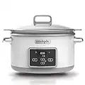 Crock-Pot Duraceramic | Olla de cocción lenta digital | Recipiente Compatible con Fuego e inducción | 5 L | Acero Inoxidable, Blanco [CSC026X]