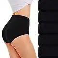 TUUHAW Unterhosen Damen Unterwäsche 5er Pack Slip Miederhose Baumwolle Hoher Taille Atmungsaktive SCHWARZ L