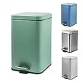 12 Liter/3.2 Gallon Slim Large Trash Can with Lid Soft Close, Stainless Steel Garbage Can for Bathroom Bedroom Office, Rectangular Step Trash Bin with Removable Inner Waste Basket (Green)