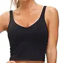Women’s Longline Sports Bra Wirefree Padded Medium Support Yoga Bras Gym Running Workout Tank Tops (Black, Large)