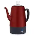 Moss & Stone Percolatore elettrico per caffè | corpo rosso con coperchio in acciaio inox | pentola elettrica percolator da campeggio, caffettiera rossa - 10 tazze