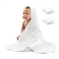Comfy Cubs 2 Pack Baby Hooded Muslin Cotton Towel for Kids, Large 32” x 32”, Ultra Soft, Warm, and Absorbent. Baby Essentials Bath Towels, Cute Unisex Cover for Girls and Boys (2 Pack, White)