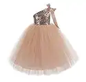 ekidsbridal One-Shoulder Sequin Tutu Flower Girl Dress Corset Dress Wedding Pageant Dresses Ball Gown Tutu Dresses, Rose Gold, 6