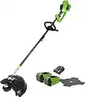 Greenworks Cortabordes Eléctrico y Desbrozadora 40V 40cm/25cm con 2 Batería 2.5Ah y Cargador, 2mm Hilo/Cuchilla, Mango Ajustable Motor Sin Escobillas GD40BCK2X