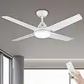 Newday Ceiling Fan with Light, 48" White Ceiling Lamp with Fan and Remote Control,24W LED Dimmable Modern Mute Ceiling Fans for Bedroom Living Room,3 Color Adjustable,AC Motor,3-Speed Wind Speed