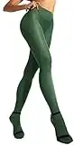 Dark Green Tights Women | Poison Ivy Costume Fake Leaves Cosplay Miss Argentina | Opaque Footed Pantyhose Nylons | Forest Green Stockings Large 1/pack [Made in Italy]