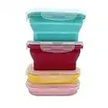 4 Pack Silicone Collapsible Food Storage Containers Set BPA Free Folding Lunch Bento Box Stackable Kitchen Organiser Dishwasher Microwave Safe, 4 Pack-Rectangle 350ml