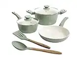 Gibson Home Plaza Café Forged Aluminum Healthy PFA-Free Ceramic Pots and Pans Cookware Set, 7-Piece Set, Mint Green