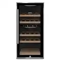 Caso WineComfort 24 black, Weinkühlschrank für 24 Flaschen, 2 Zonen auf 5-20°C einstellbar,Sensor- Touch, LED beleuchtet freistehend, UV-Filterglas, Schwarz