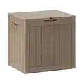 BLUU Deck Box 32 Gallon, Outdoor Storage Box for Patio Cushion, Pillows, Toys, Garden Tool and Hose Storage, Waterproof Material with Lockable Lid & Side Handles, Wood Grain Texture, Taupe