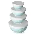 DOWAN Mixing Bowls with Lids, Ceramic Serving Bowls Set, Soup Bowls with Lids, Food Storage Containers, Mason Prep Bowls for Party, 64/32/24/12 Ounce, Set of 4, Turquoise