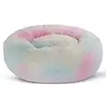 BVAGSS Small Dog Bed – Cat Bed – Calming Plush Pet Cushion Sofa Washable Anti Anxiety Round Donut Cuddler Fluffy Pillow Nest for Puppy & Kitten MW002 (16 inch, Rainbow)