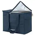 Reusable Insulated Grocery Bag - Leak Proof, X Large Insulated Cooler Bag - Insulated Shopping Bags for Groceries - Travel Cooler Bag for Frozen and Hot Food with Zippered Top (Blue)