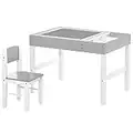 HOMCOM kids Table and Chair Set 2 in 1 Activity Play Table for Bricks Toddler Furniture w/Storage Space, Ideal for Reading, Arts & Crafts - Grey