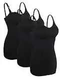 4How 3er Damen Stilltops Mutterschaft Tanktop mit Eingebautem BH für Stillen Schlaf Camisole Schwarz M