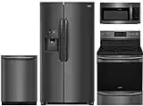 Frigidaire Gallery 4-Piece Black Stainless Kitchen Package FGSC2335TD 36" Side-by-Side Refrigerator, FGEF3036TD 30" Freestanding Electric Range, FGID2466QD 24" Fully Integrated Dishwasher and FGMV176N