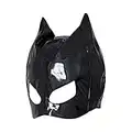 FRLUYNG Halloween Cat Mask Women's Black PU Leather Catwoman Mask Cat Masquerade Masks Halloween Mask Carnival Party Costume Cosplay, M