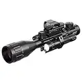 HIRAM 4-16x50 AO Rifle Scope Combo with Green Laser, Reflex Sight, and 5 Brightness Modes Flashlight