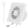 Ventilador de 100 mm 12W 130m³/h con Válvula de No Retorno e Interruptor de Cadena, Ventilador de Ventana y Pared para Cocina Baño Invernadero Garaje -4 pulgadas